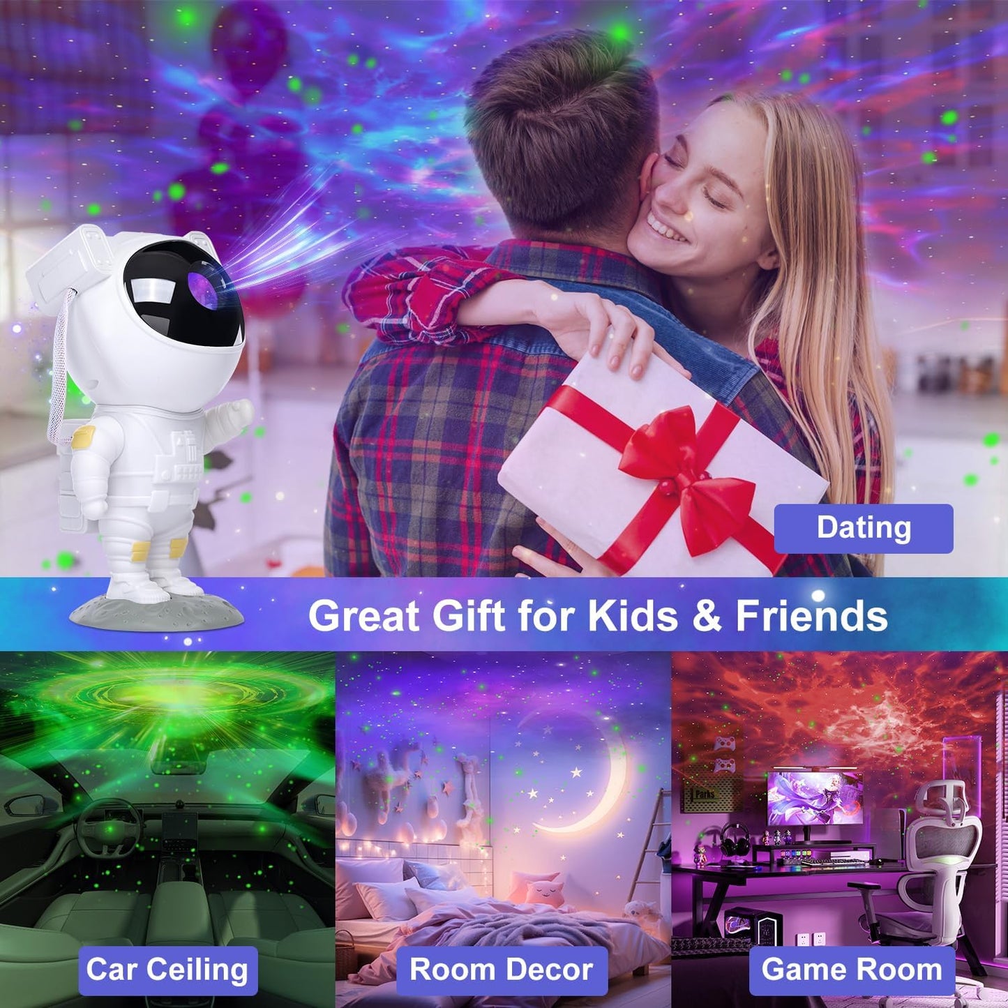 AstraStar Astronaut Galaxy Lamp – Stylish Ambient Lighting for Dorm and Home Theatre, Adjustable Nebula Ceiling Projector
