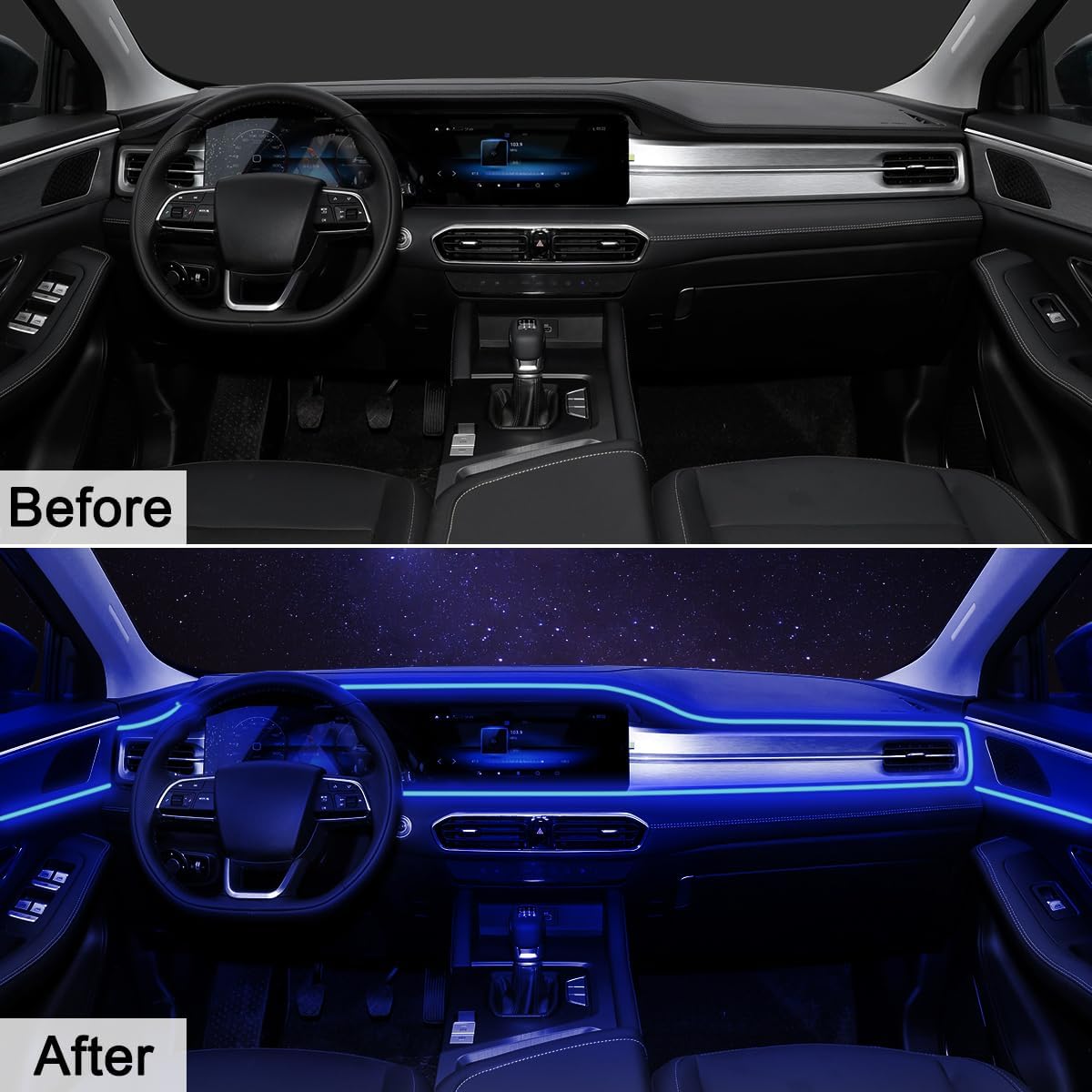 AuroraDrive 5 in 1 RGB Elite Car Interior LED Kit with 236in Fiber Optic – Sophisticated Accent Lighting for Premium Sedan Owners