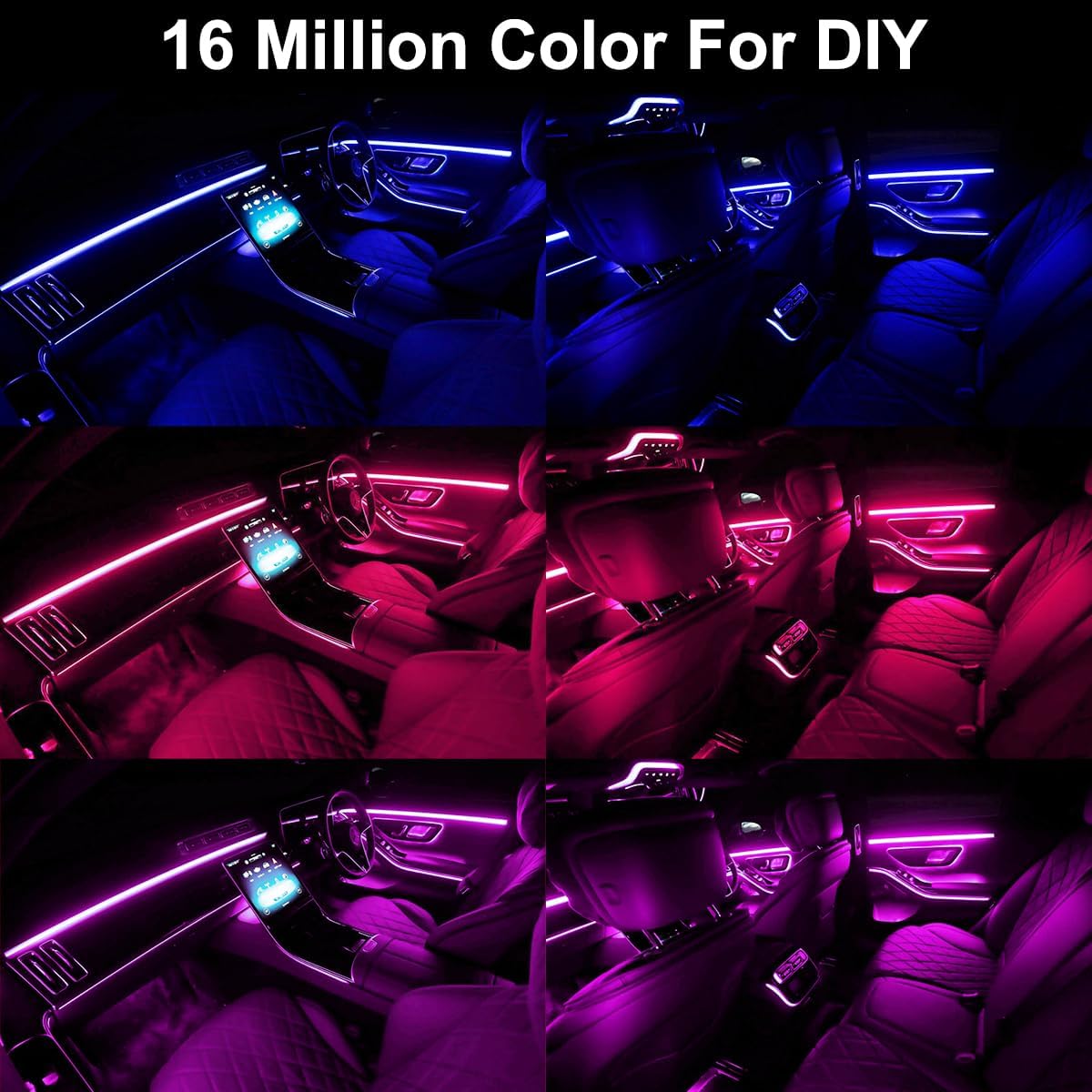 AuroraDrive 5 in 1 RGB Elite Car Interior LED Kit with 236in Fiber Optic – Sophisticated Accent Lighting for Premium Sedan Owners