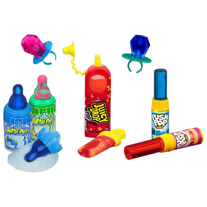 Bazooka Candy Companies Kids Candy Variety Box – Sealed Ring Pop, Push Pop, Baby Bottle Pop and Juicy Drop for Nursery Playdates and Classroom Rewards