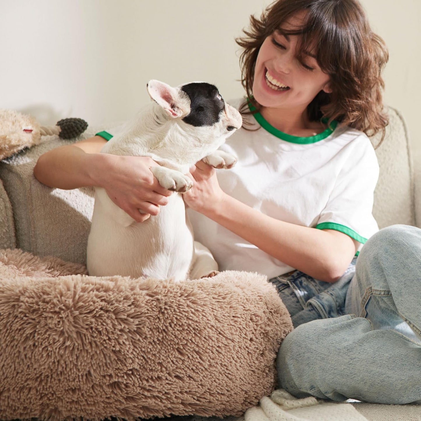 Bedsure Calming Round Pet Bed Donut – Non-Toxic Washable Pet Bed with Anti-Slip Base, 30 inch Safe Nest for Dogs and Cats