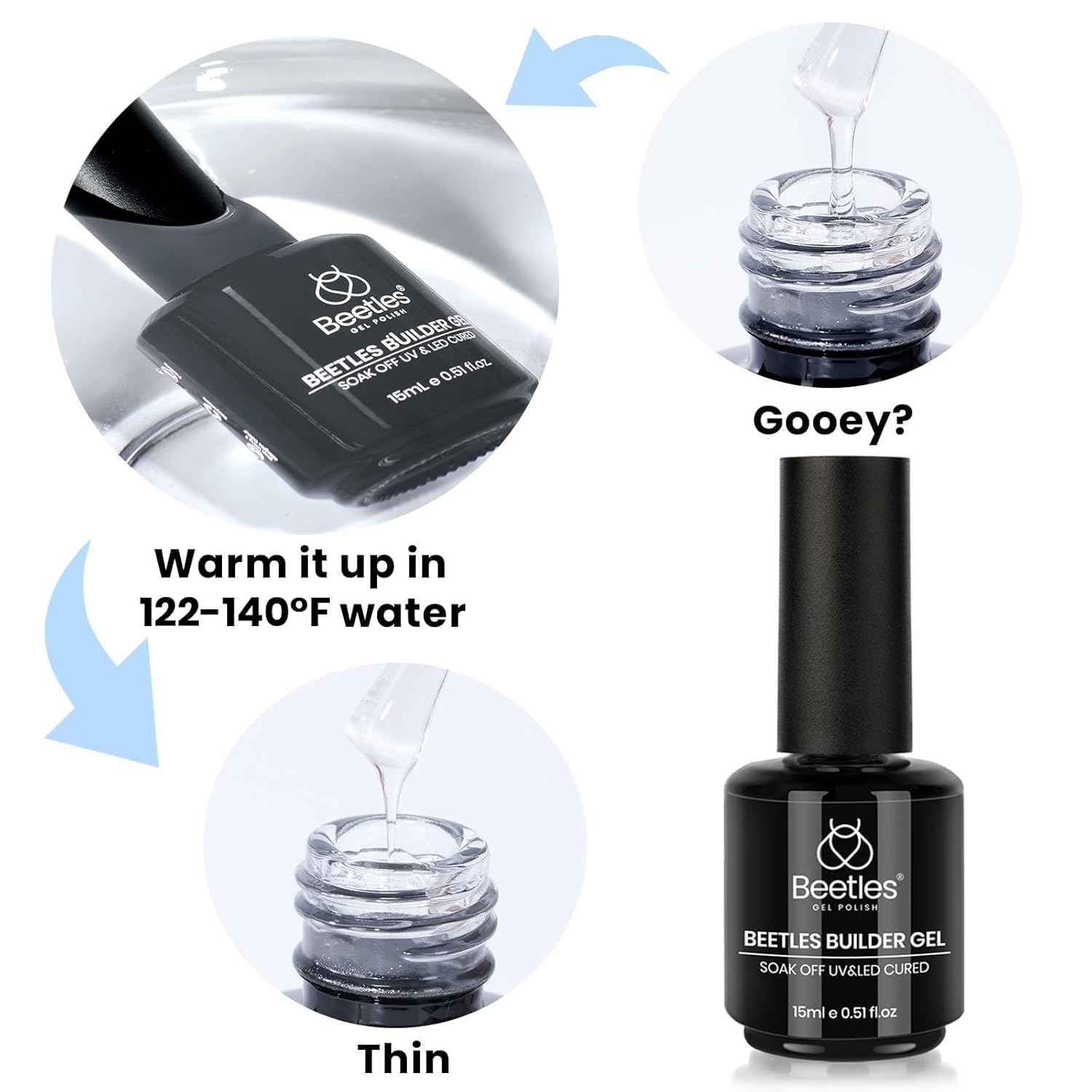 Beetles Clear Builder Nail Gel – Birthday & Holiday Gift for Nail Tech Students, Beginner-Friendly Self-Leveling Gel Set