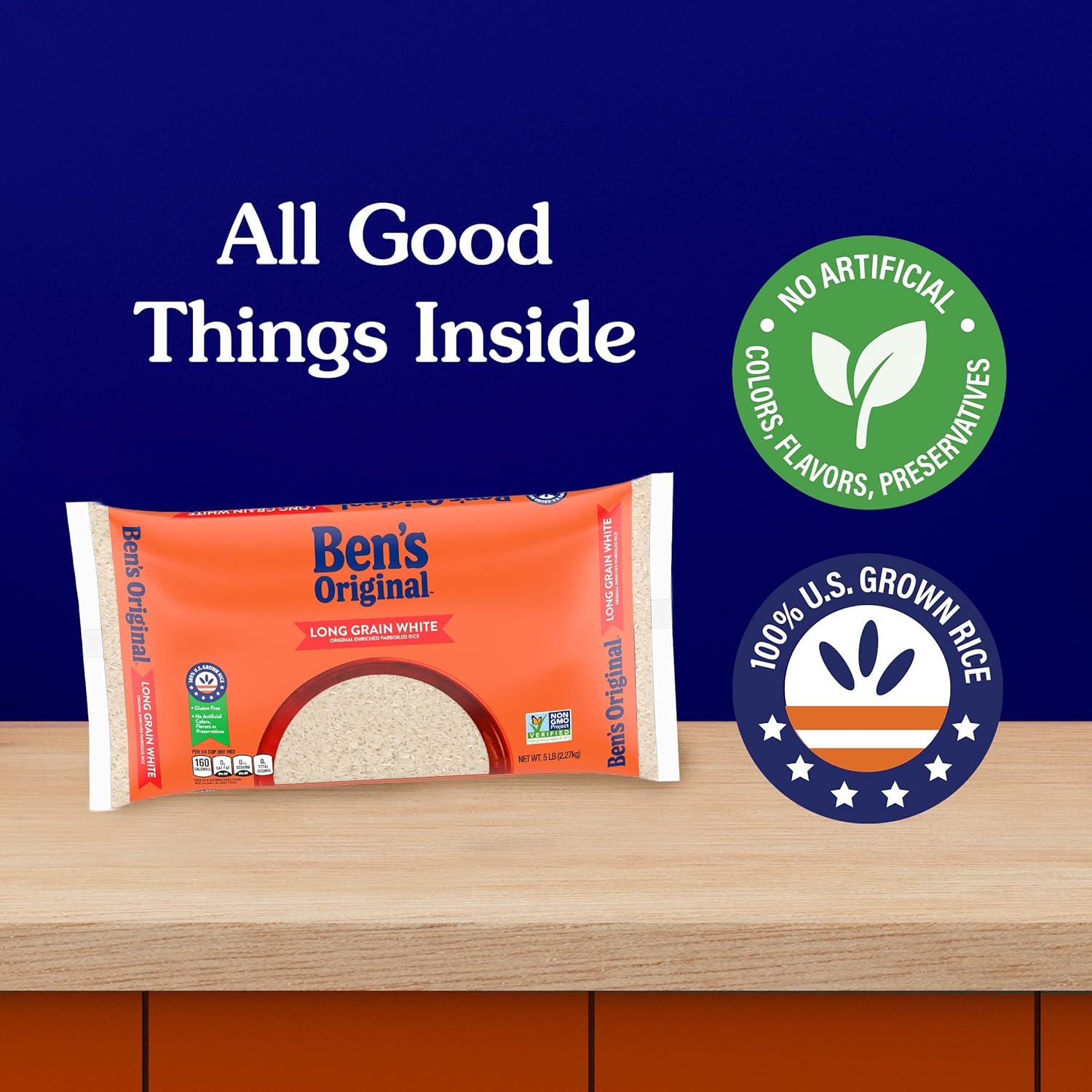 BEN'S ORIGINAL Enriched White Rice, 80 oz Bag – Nutritious, Fat-Free Base for School Lunches, Stuffed Peppers and Meatballs