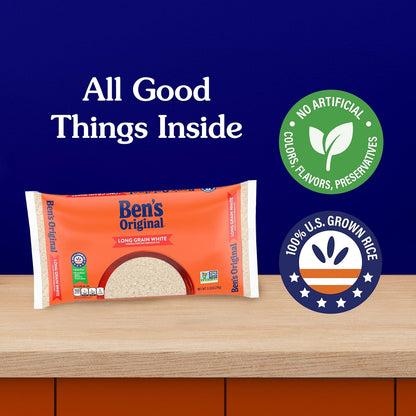 BEN'S ORIGINAL Enriched White Rice, 80 oz Bag – Nutritious, Fat-Free Base for School Lunches, Stuffed Peppers and Meatballs