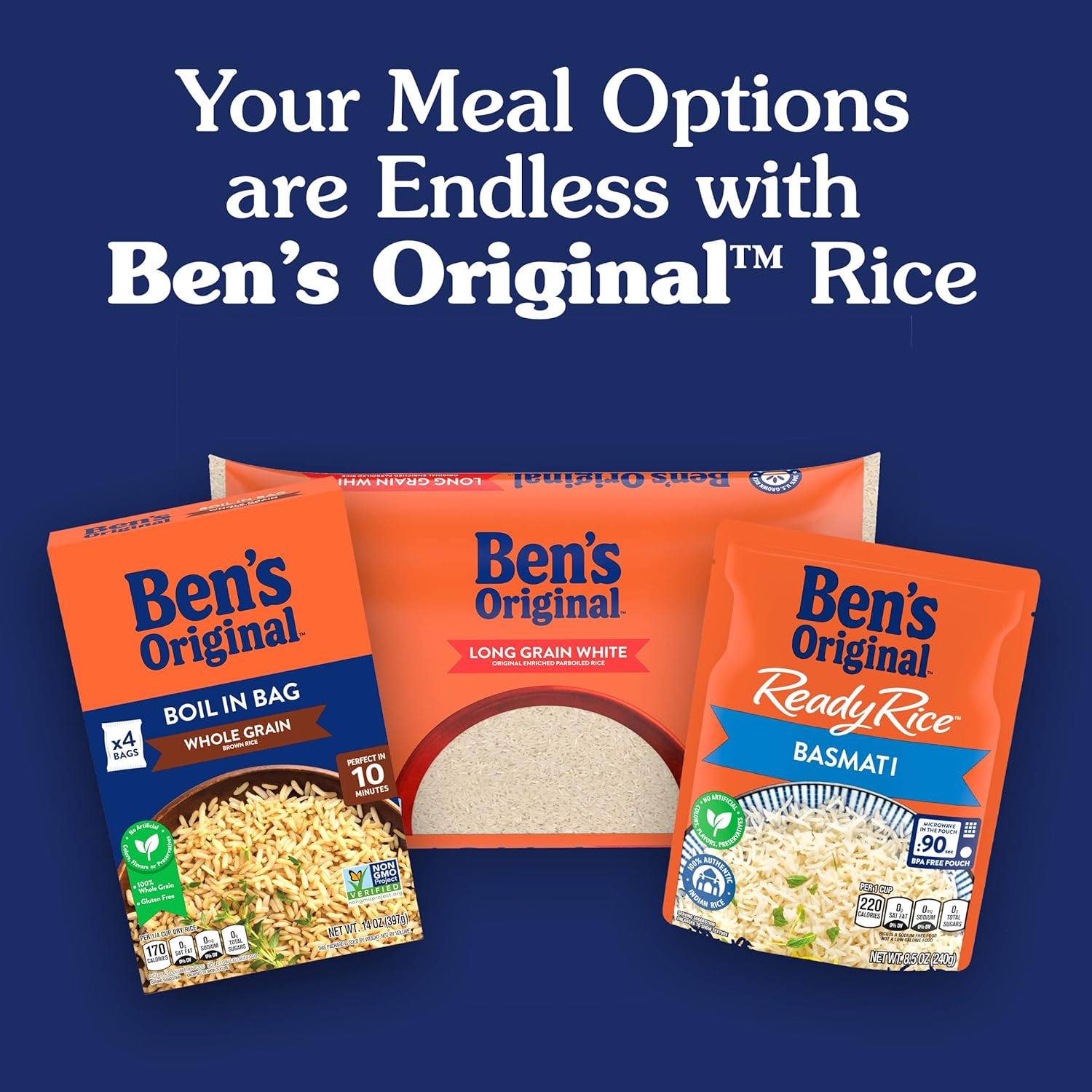 BEN'S ORIGINAL Enriched White Rice, 80 oz Bag – Nutritious, Fat-Free Base for School Lunches, Stuffed Peppers and Meatballs