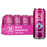 Sparkling Ice Caffeine Black Raspberry Sparkling Water for Camping Coolers, Sugar Free Sparkling Drink for Open Air Adventures