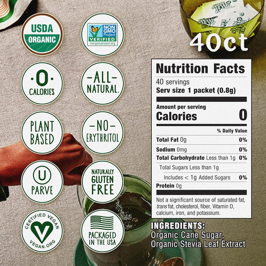 blend of organic stevia leaf extract and organic cane sugar for clean sweetness