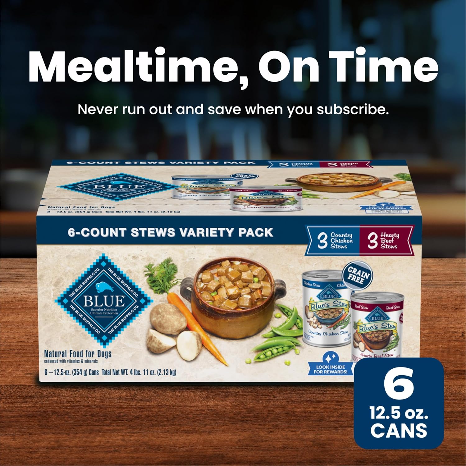 Blue Buffalo Blue's Stew Hearty Beef & Country Chicken Canned Dog Food, High-End Pantry Staple for Gourmet Pet Dining