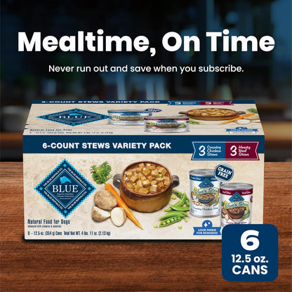 Blue Buffalo Blue's Stew Hearty Beef & Country Chicken Canned Dog Food, High-End Pantry Staple for Gourmet Pet Dining