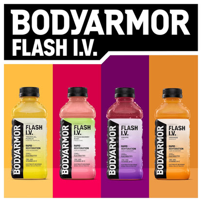 BODYARMOR Flash I.V. Electrolyte Beverage – Office and Commute Hydration with B12 Energy Support, Natural Electrolyte Drink 20 Fl Oz 12-Pack