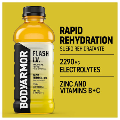 BODYARMOR Flash I.V. Electrolyte Beverage – Office and Commute Hydration with B12 Energy Support, Natural Electrolyte Drink 20 Fl Oz 12-Pack