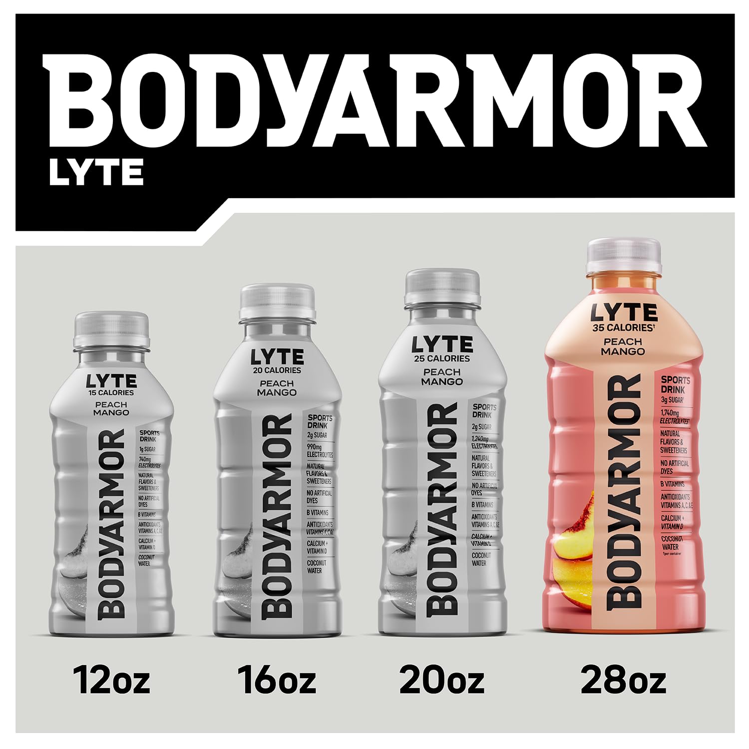 BODYARMOR LYTE Family Friendly Electrolyte Beverage for School Lunch Boxes and Backyard Play, 28 Fl Oz Bottles (15 Pack)