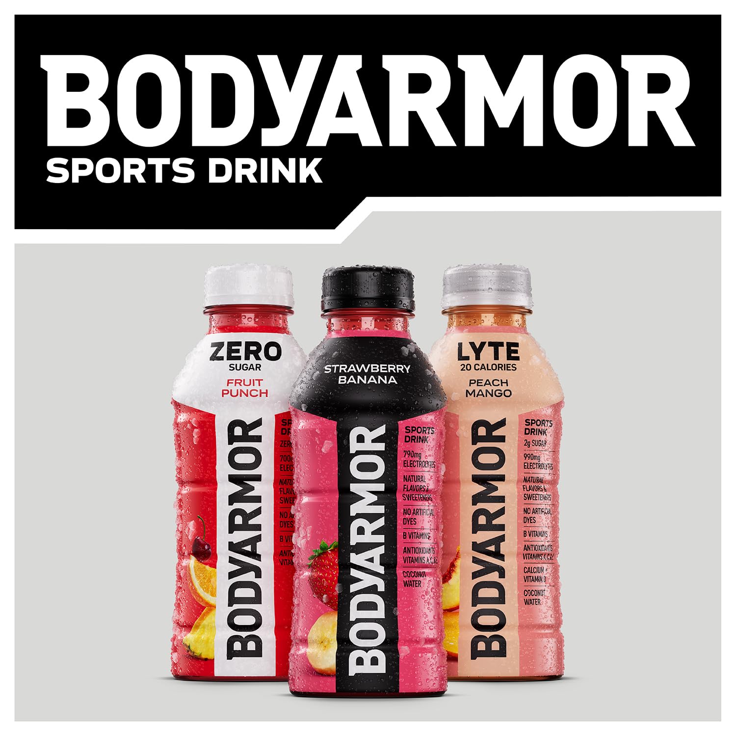 BODYARMOR LYTE Family Friendly Electrolyte Beverage for School Lunch Boxes and Backyard Play, 28 Fl Oz Bottles (15 Pack)