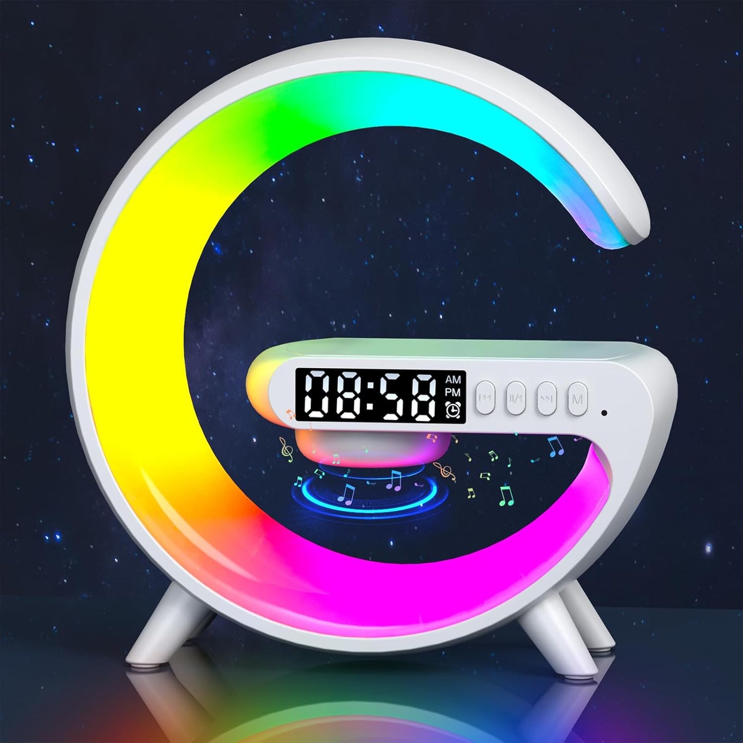 [Brand] Modern G-Shaped Table Lamp – Living Room Accent with Wireless Charger and Speaker
