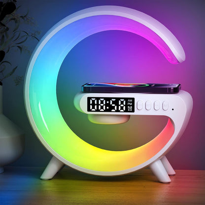 [Brand] Modern G-Shaped Table Lamp – Living Room Accent with Wireless Charger and Speaker