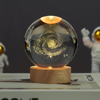 [Brand Name] Crystal Galaxy Ball Lamp - Cozy Home Atmosphere Piece, 3D Engraved Color Changing Sphere on Wooden Base