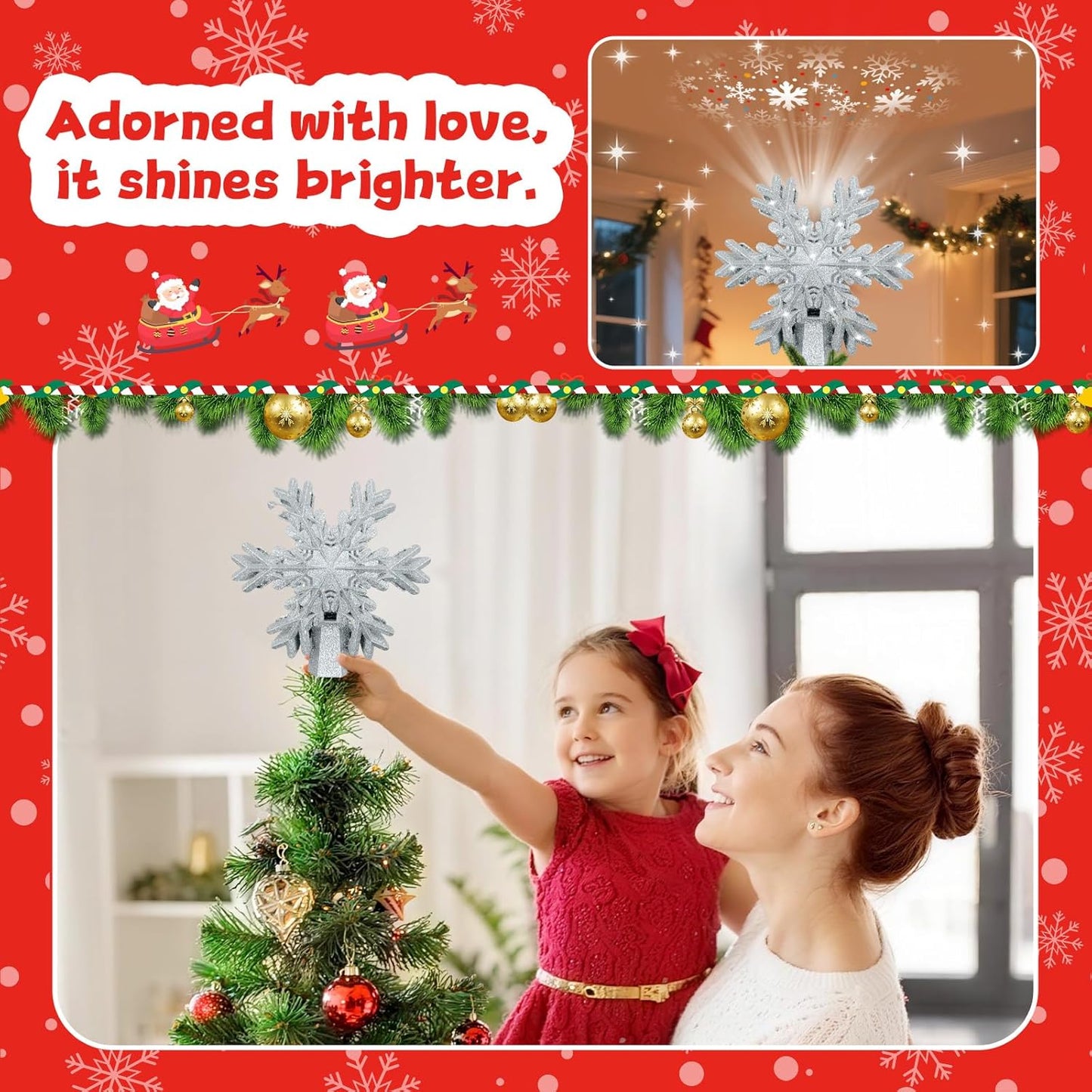 [Brand Name] Rotating Snowflake Projector Tree Topper – Elegant Christmas Gift for Her, Holiday Decor and Mood Lighting in One
