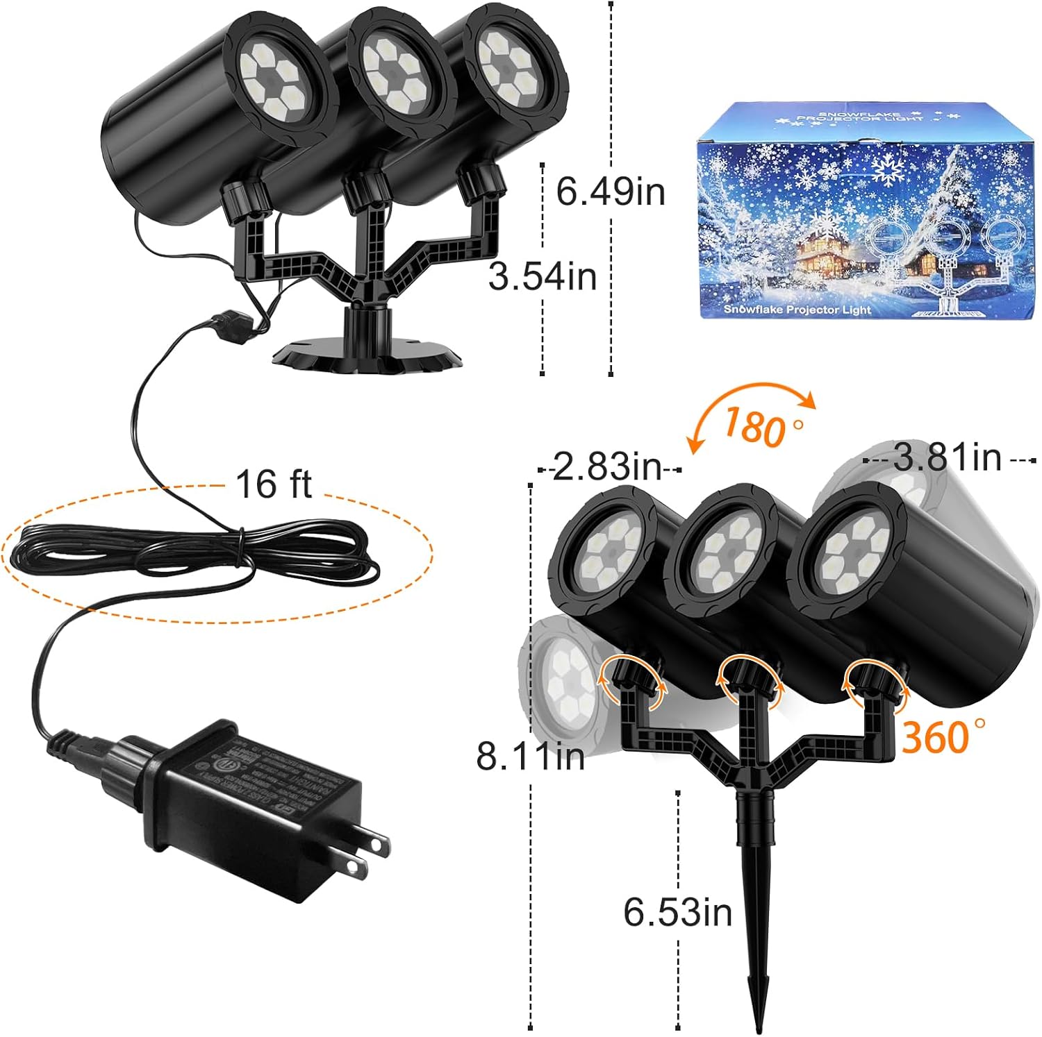 [Brand] Three-Head Snowflake Spotlight – Camping and Outdoor Dining Ambiance Light