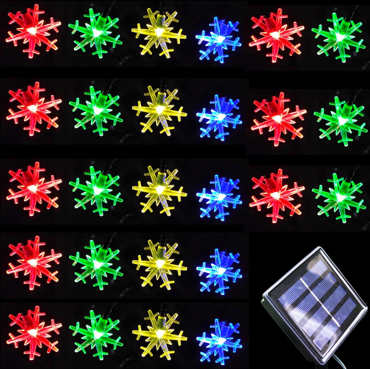 Brightever Solar Christmas Snowflake Lights 20 Ft 30 LED – IP65 Waterproof Outdoor String for Roofline, Porch and Patio Year-Round