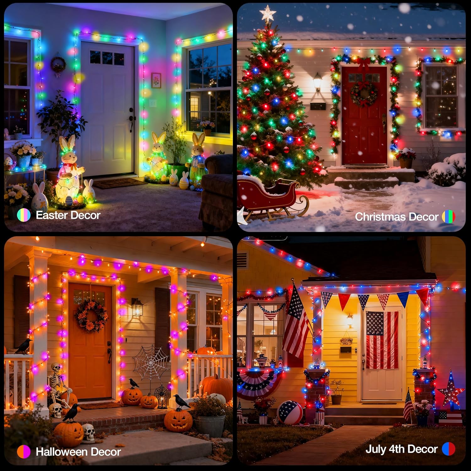 Brightown Color Changing Patio Lights 98.4ft 300 LED – All Weather Backyard, Gazebo & Fence Lighting with 24 Colors and Remote