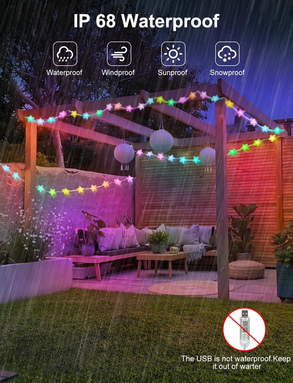 Brightown Cool to the Touch Star String Lights 33ft with 5V USB Power – Pet and Child Safe Indoor Decorative Lighting, No Fire Risk