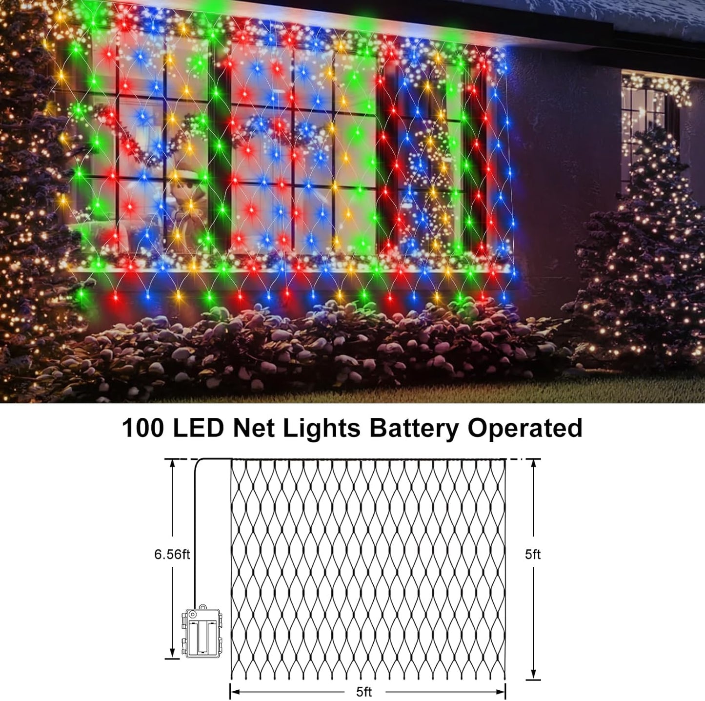 Brightown Cool-to-Touch Net Lights Battery Powered – Child and Pet Safe Holiday Lighting with Auto Timer