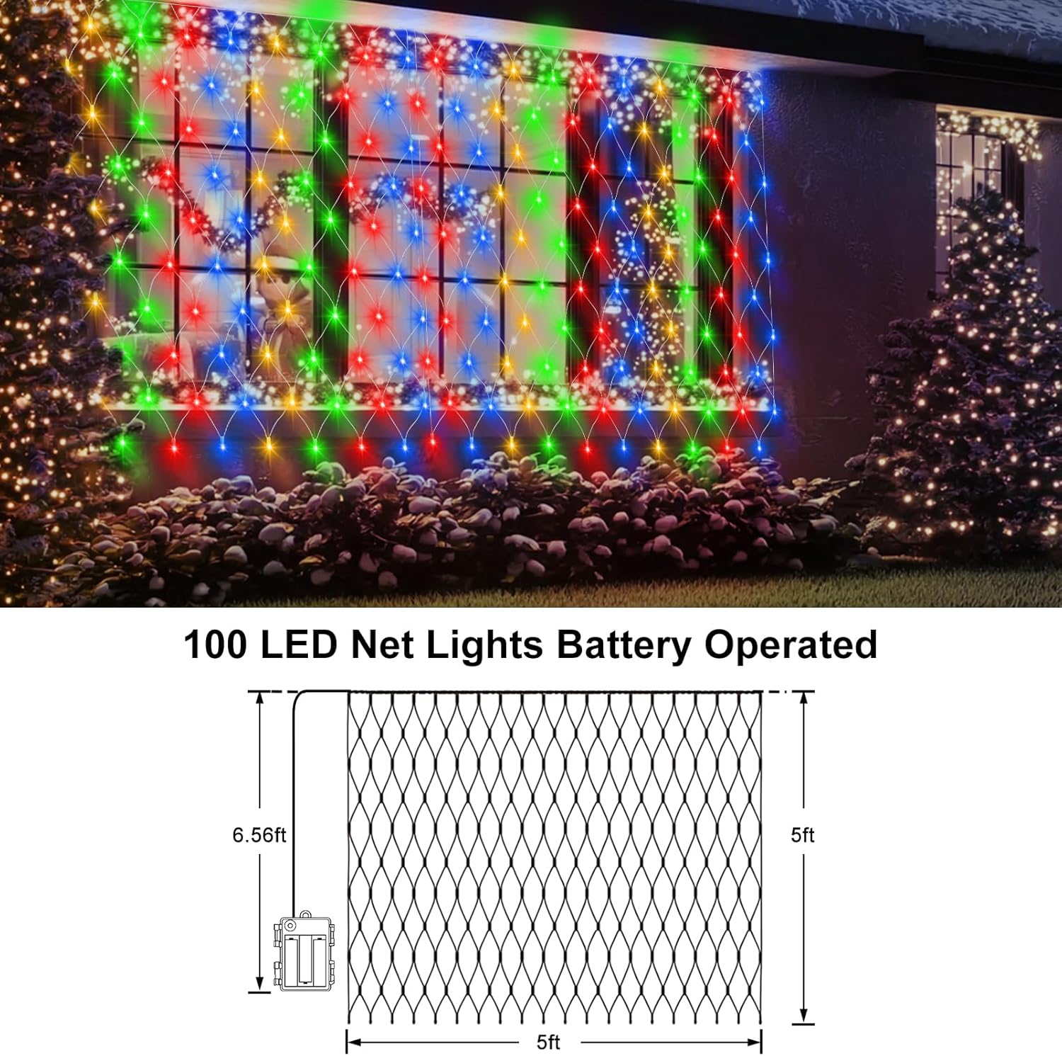 Brightown Cool-to-Touch Net Lights Battery Powered – Child and Pet Safe Holiday Lighting with Auto Timer