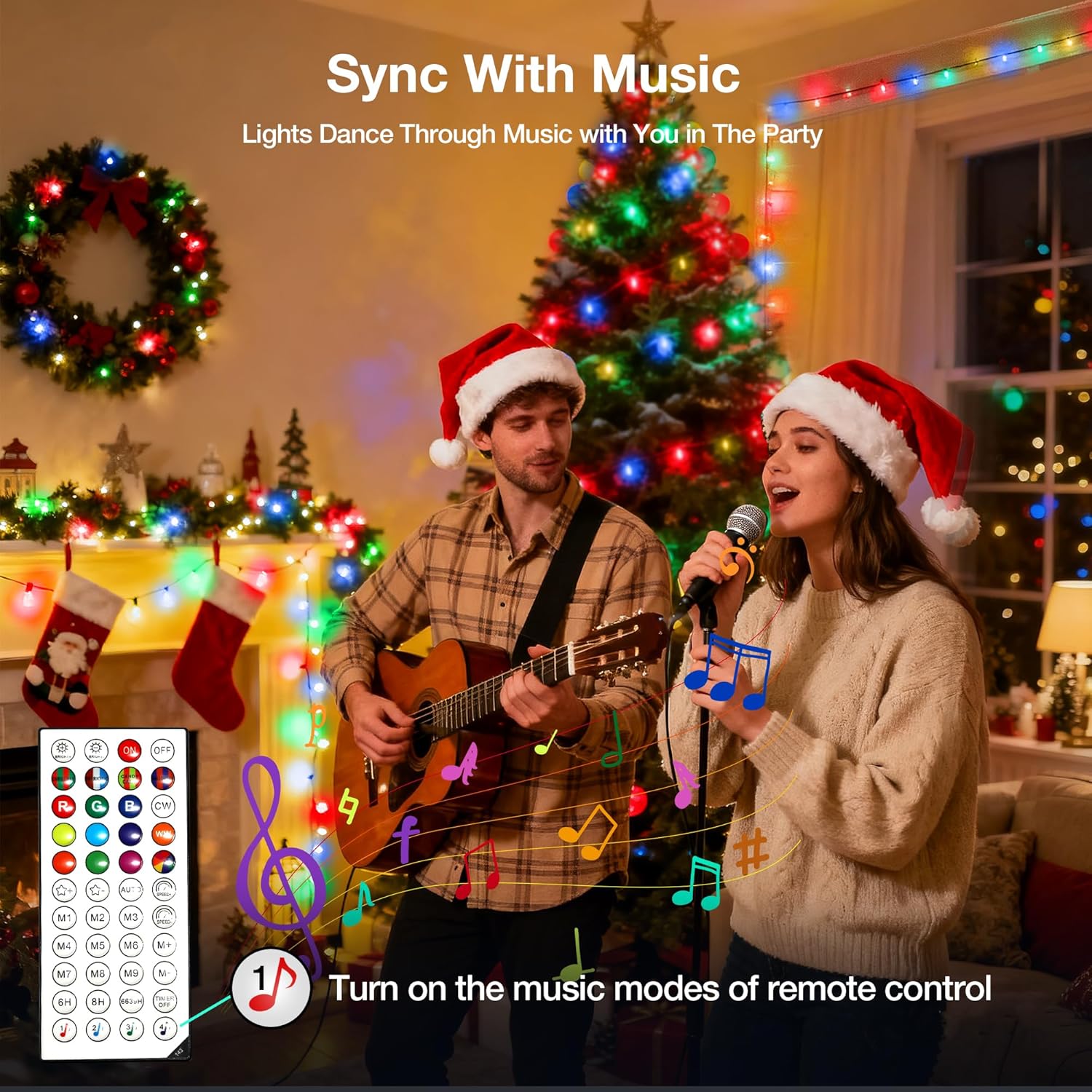 built-in microphone with music sync that reacts in real time to audio