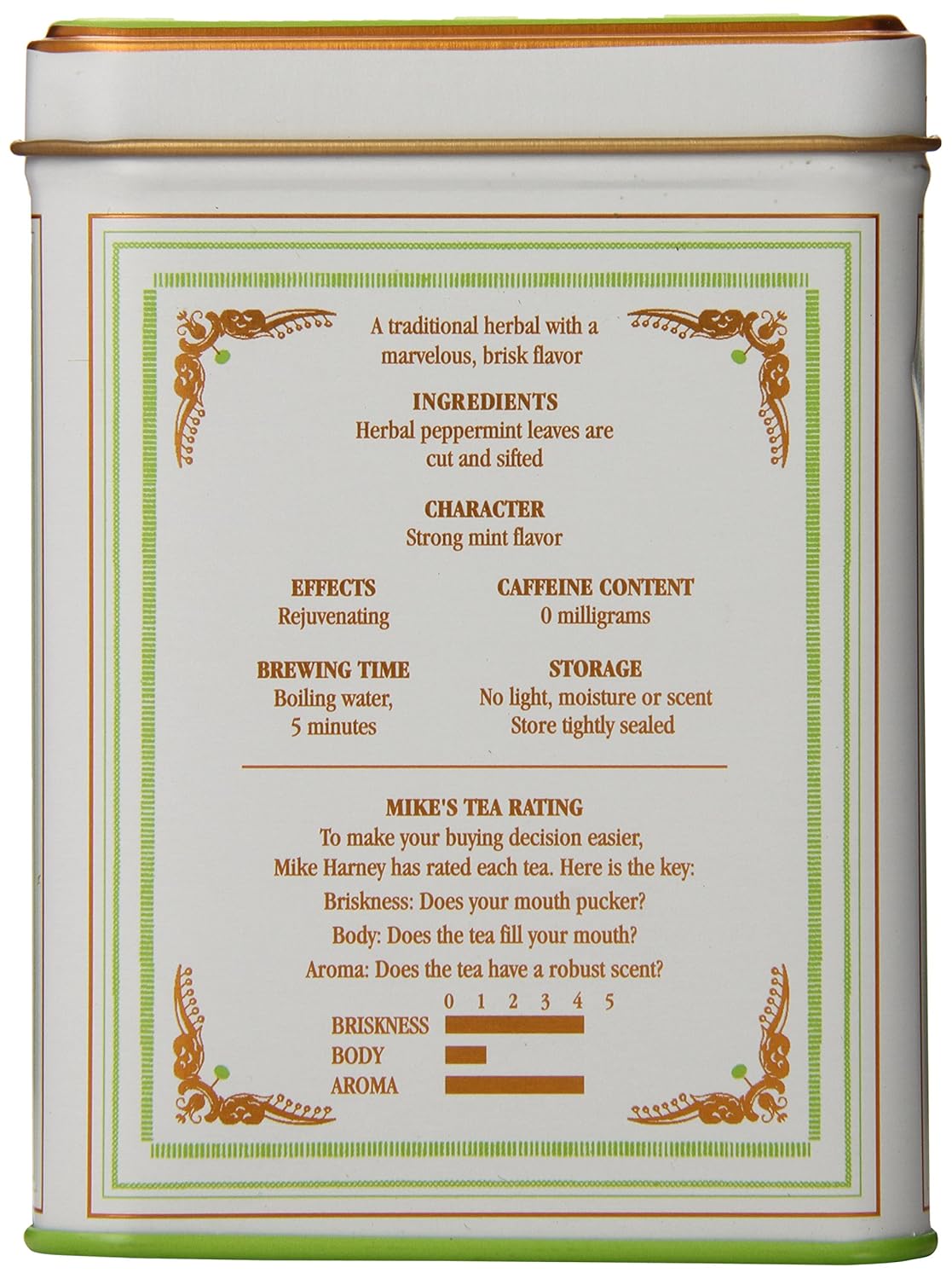 caffeine-free herbal formulation made from 100% peppermint leaves