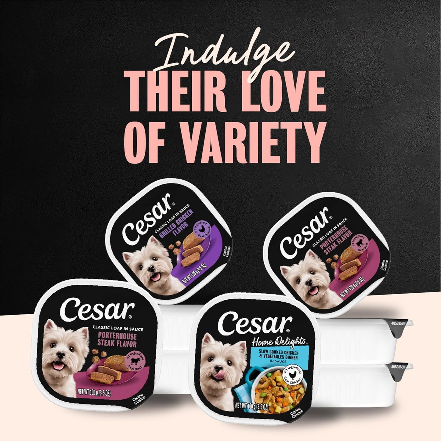 Cesar Classic Loaf in Sauce – Elevated Six-Flavor Variety Pack for Pampered Small Dogs, 3.5 oz Easy Peel Trays, 36 Count