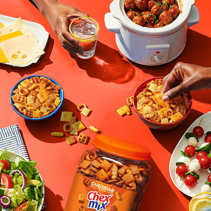 Chex Mix Cheddar Snack Mix Tub – Kid-Friendly Resealable Snack Container for Home Snacking and School Lunches, 20 oz