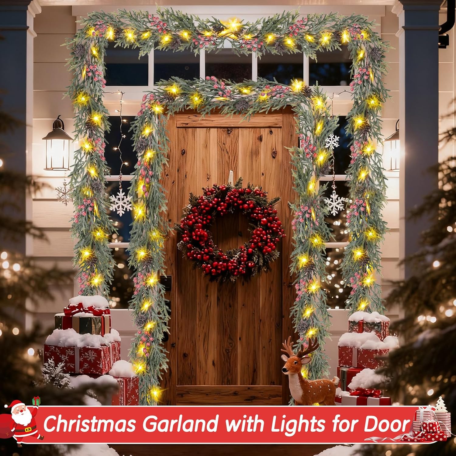 Child Friendly Prelit Christmas Garland with Cool LED Bulbs – 6FT Battery Operated Greenery for Family Living Room and Toy Shelf