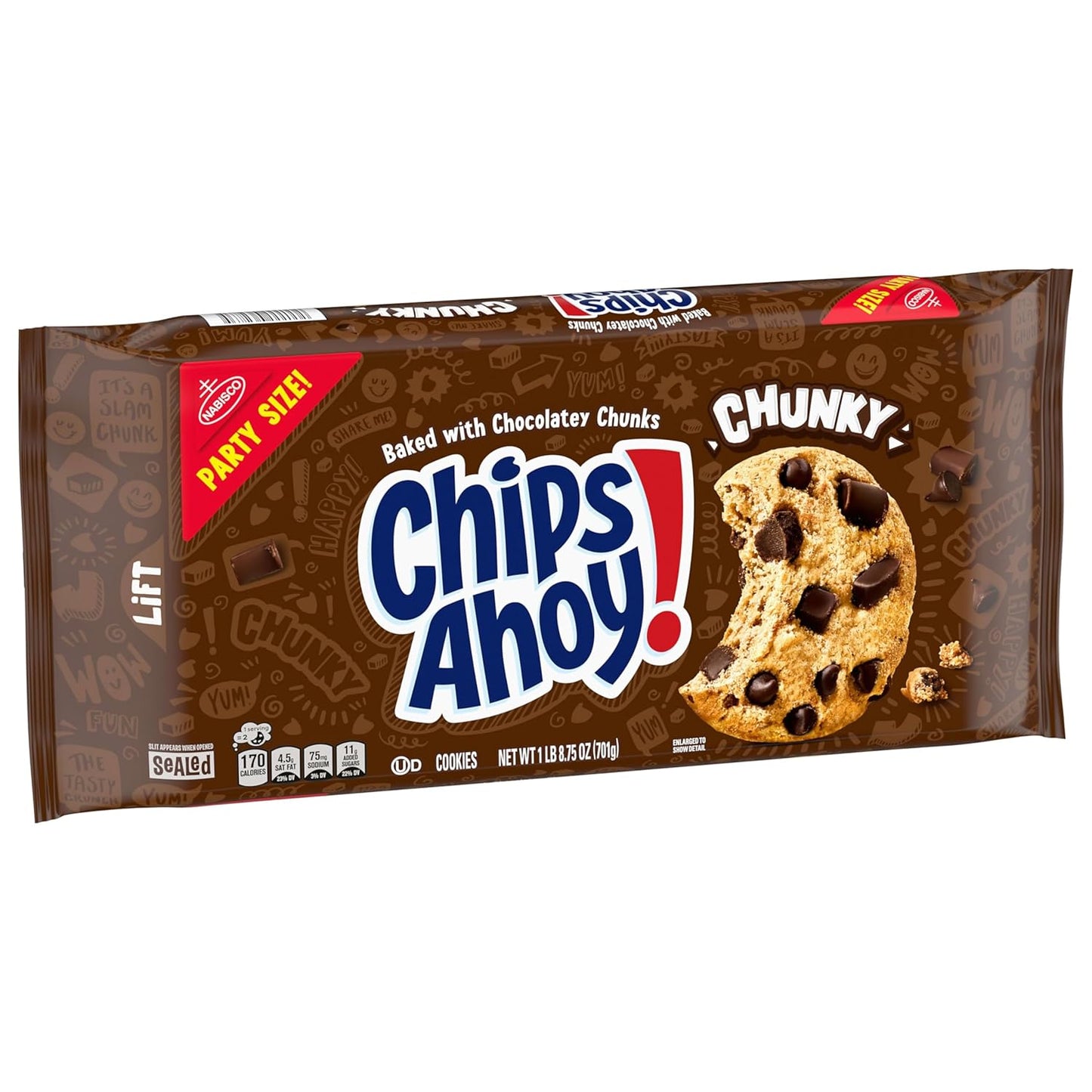 CHIPS AHOY! Chunky Fudgy Cookies Party Size – Camping and Road Trip Snack for Families, 24.75 oz Resealable Pouch