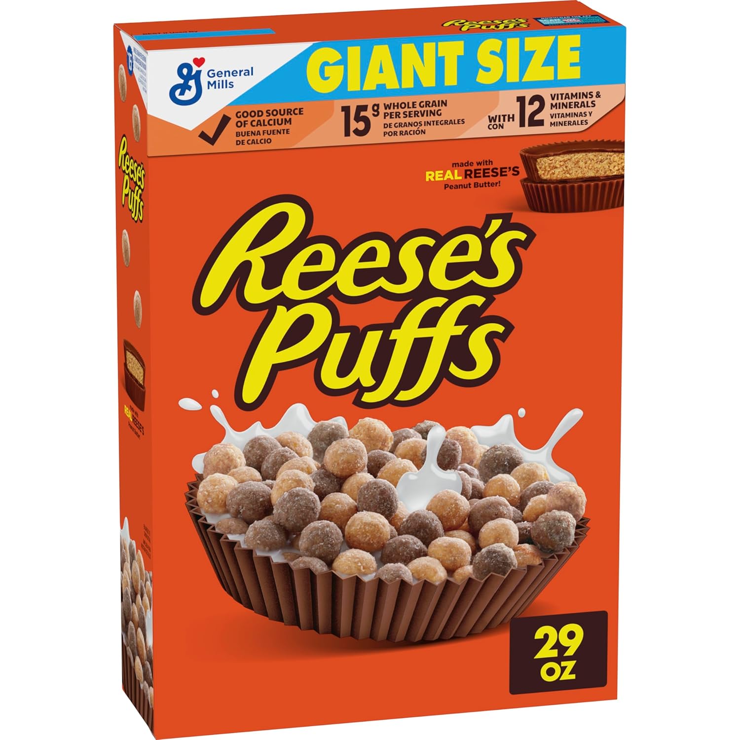 chocolatey peanut butter corn puff cereal made with real reese's peanut butter