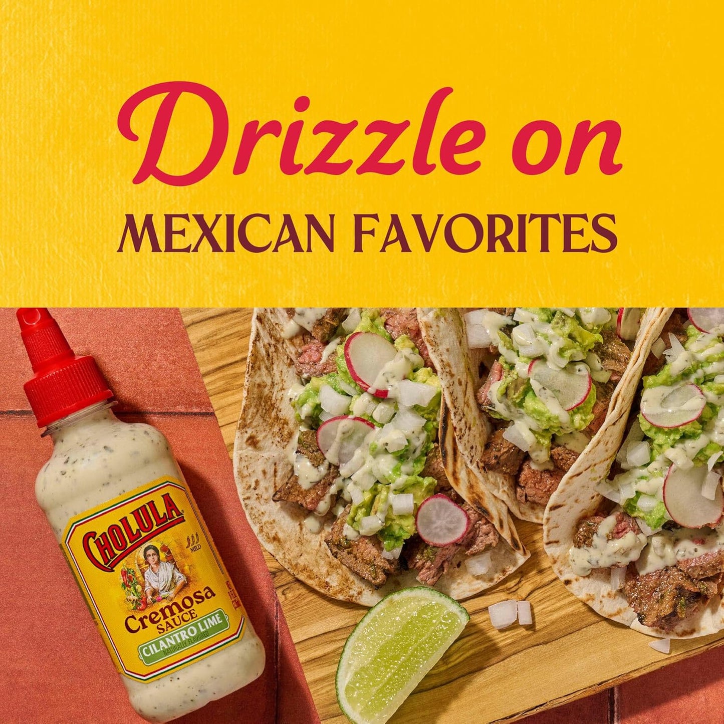 Cholula Cilantro Lime Creamy Sauce – Gentle Mild Drizzle for Family Dinners, Tostadas & Egg Dishes, Squeezable 8 fl oz