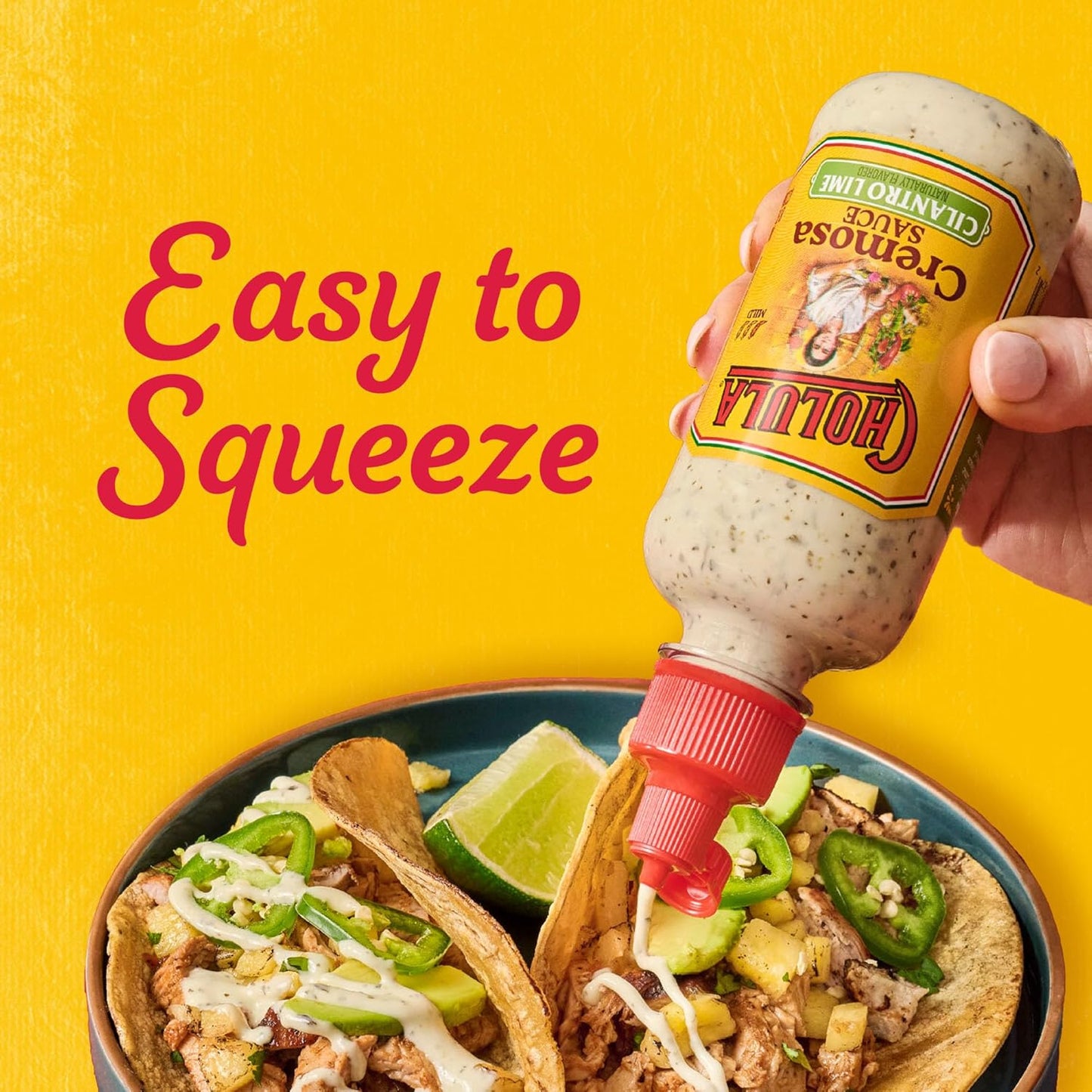 Cholula Cilantro Lime Creamy Sauce – Gentle Mild Drizzle for Family Dinners, Tostadas & Egg Dishes, Squeezable 8 fl oz