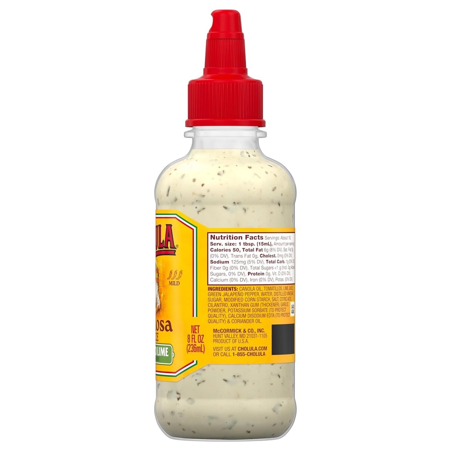 Cholula Cilantro Lime Creamy Sauce – Gentle Mild Drizzle for Family Dinners, Tostadas & Egg Dishes, Squeezable 8 fl oz