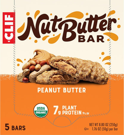 CLIF Nut Butter Bar Peanut Butter – Organic Non-GMO Snack for Low-Sugar Diets, 5-Pack