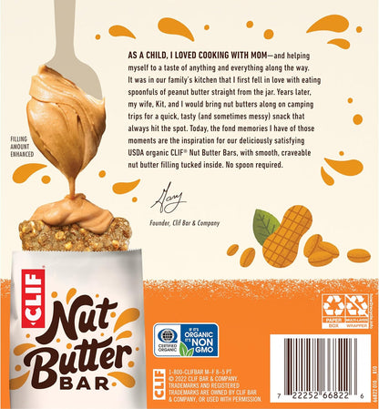CLIF Nut Butter Bar Peanut Butter – Organic Non-GMO Snack for Low-Sugar Diets, 5-Pack
