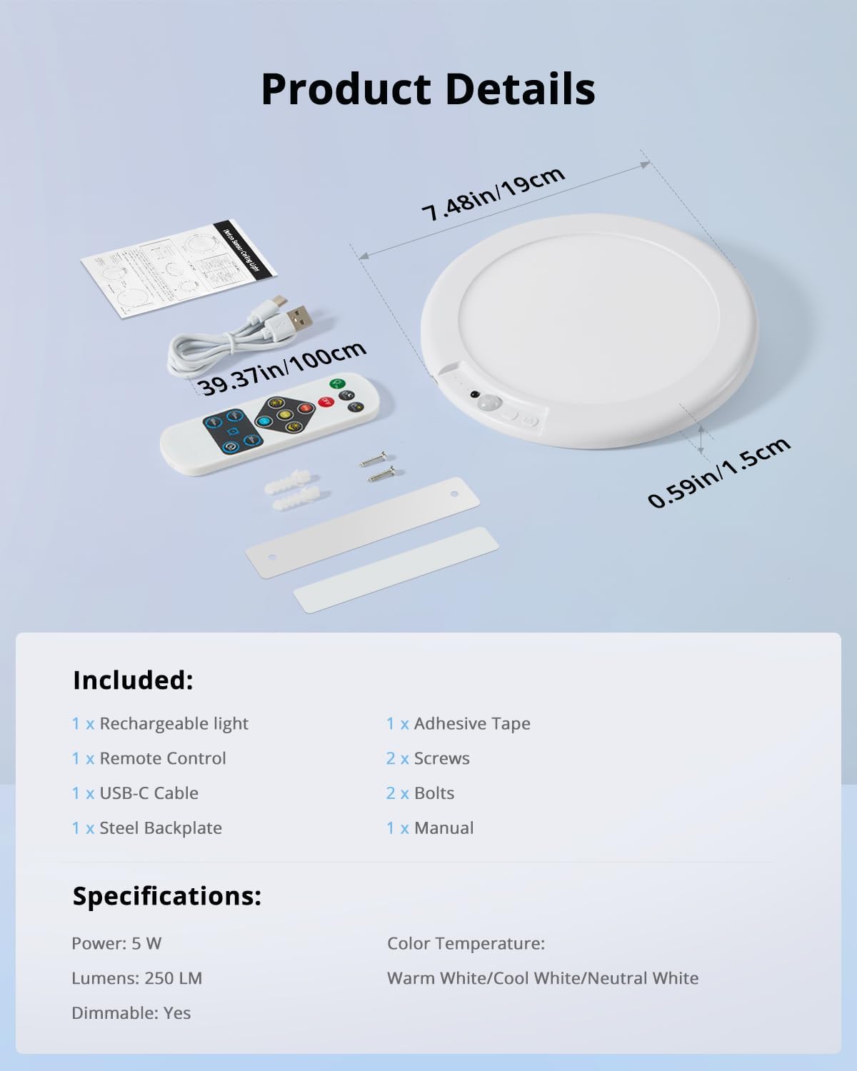 Combuh Battery Powered Overhead Light – Living Room Aesthetic Upgrade with Warm to Cool Color Tuning and Dimming Remote