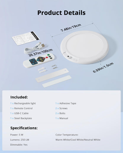 Combuh Battery Powered Overhead Light – Living Room Aesthetic Upgrade with Warm to Cool Color Tuning and Dimming Remote