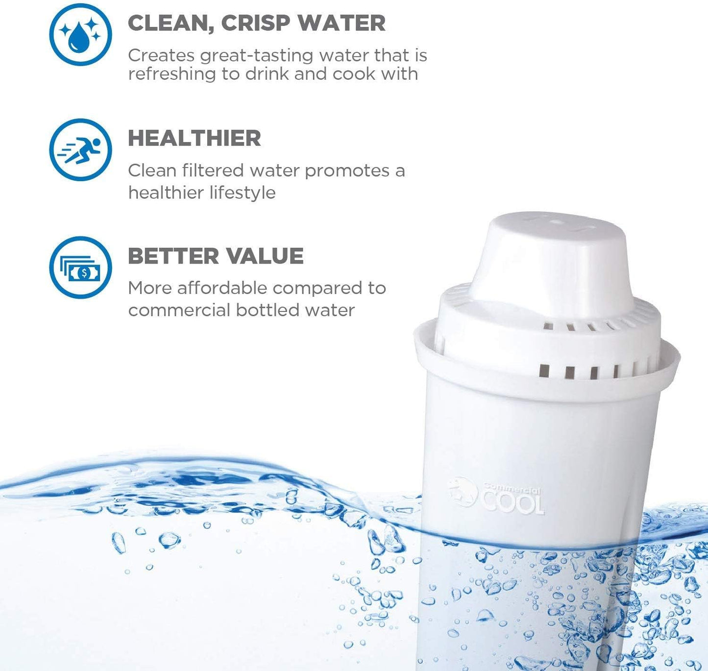 Commercial Cool Brita Compatible Filters – Simple Drop-In Pitcher Replacements, Less Waste and Fewer Reorders, 6-Pack
