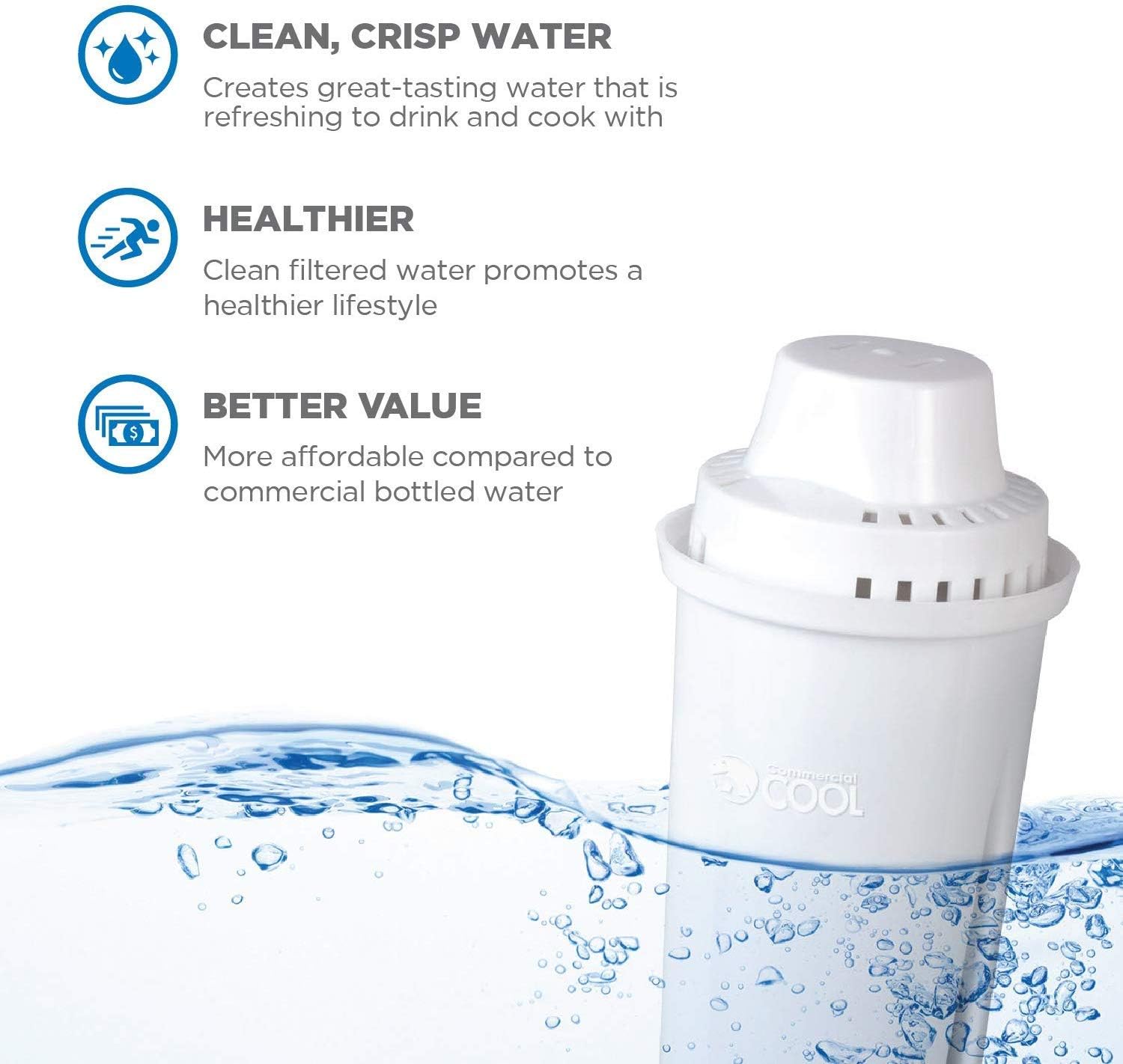 Commercial Cool Brita Compatible Filters – Simple Drop-In Pitcher Replacements, Less Waste and Fewer Reorders, 6-Pack