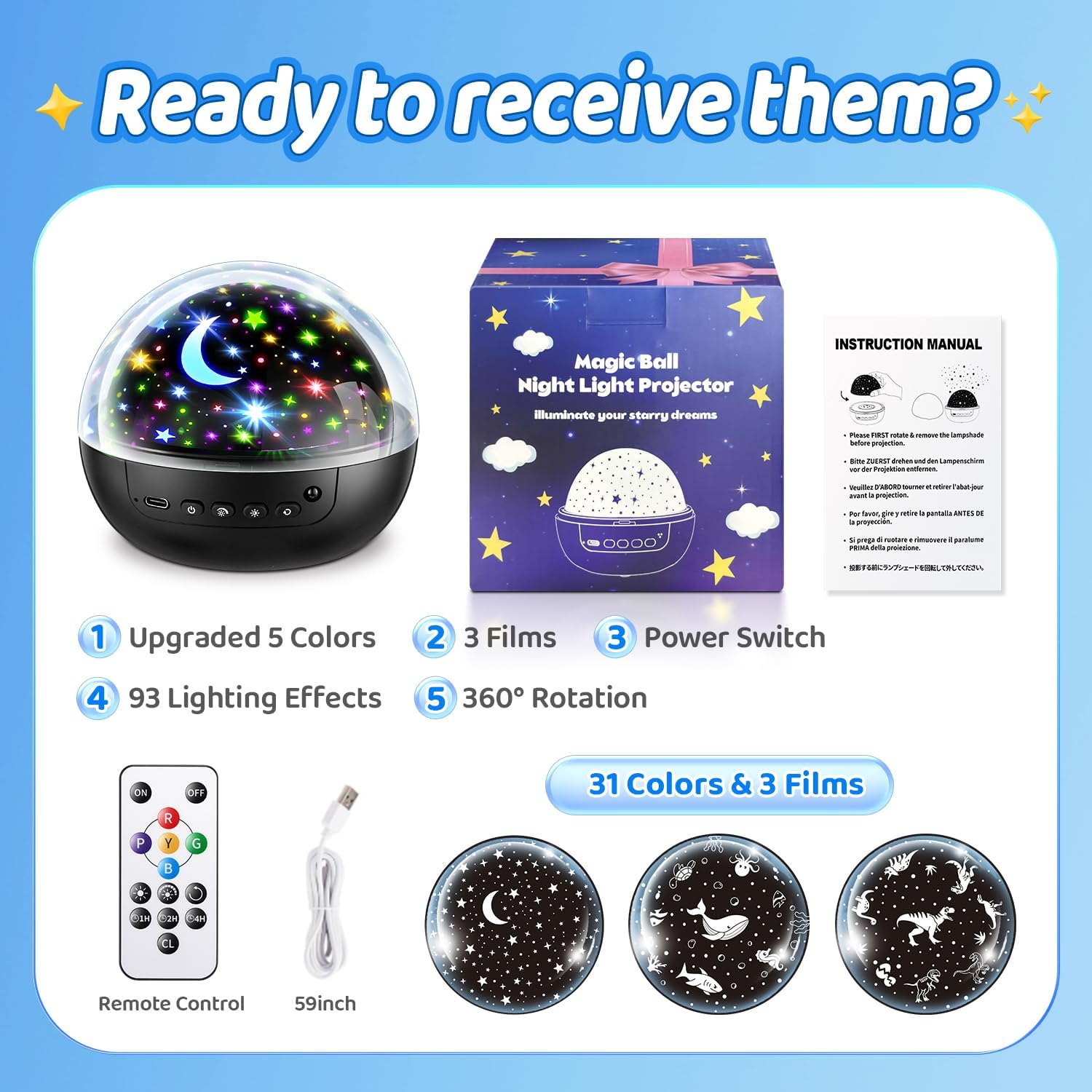 COOLNIGHT Star Projector Lamp – Cool-to-Touch Child-Safe Night Light with Auto-Off Timer