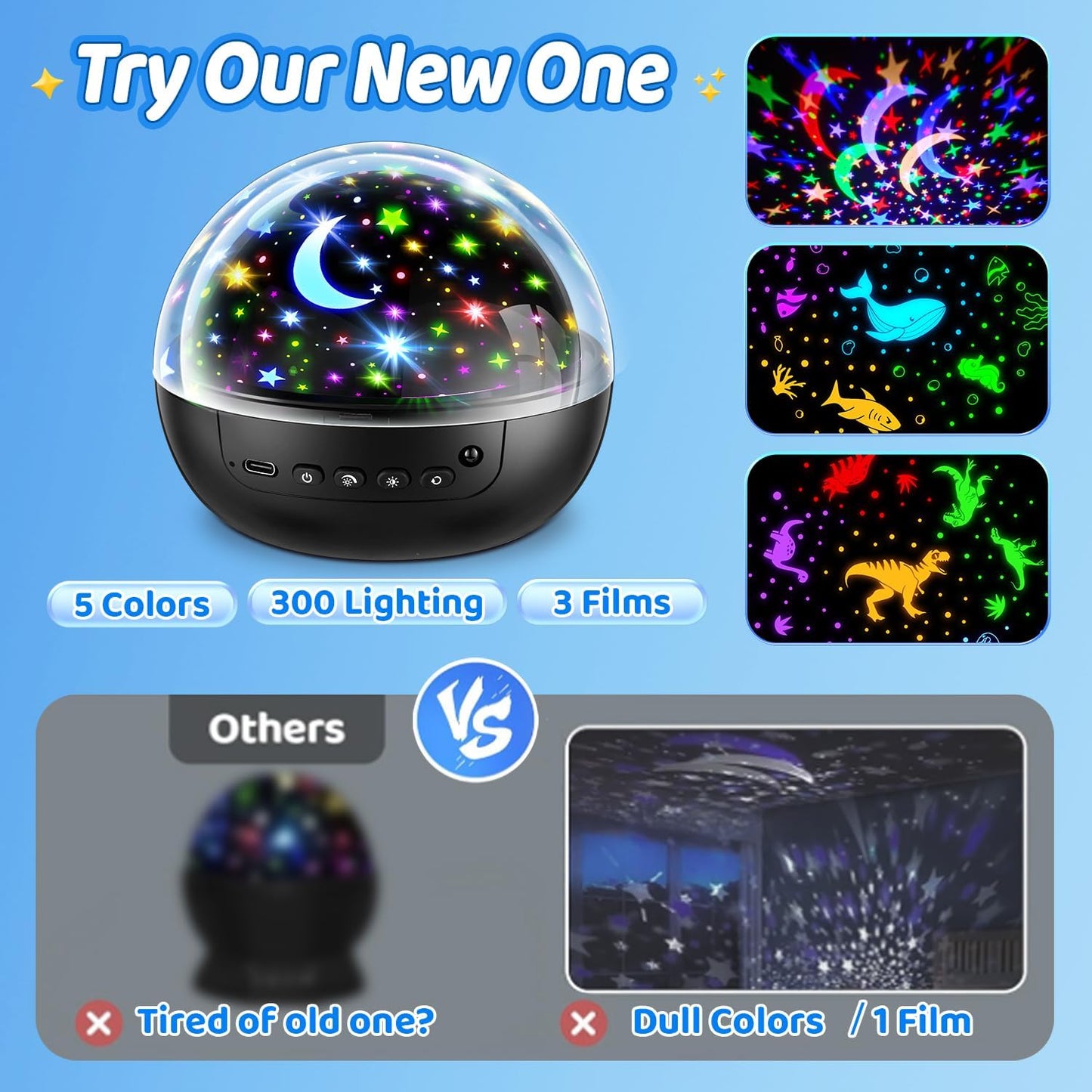 COOLNIGHT Star Projector Lamp – Cool-to-Touch Child-Safe Night Light with Auto-Off Timer