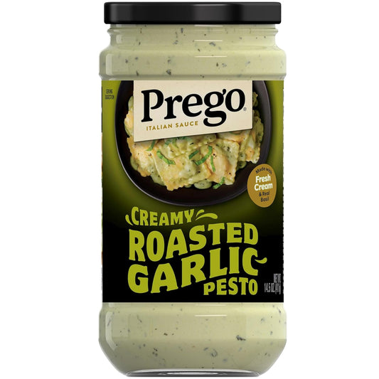 creamy pesto base with roasted garlic flavor profile
