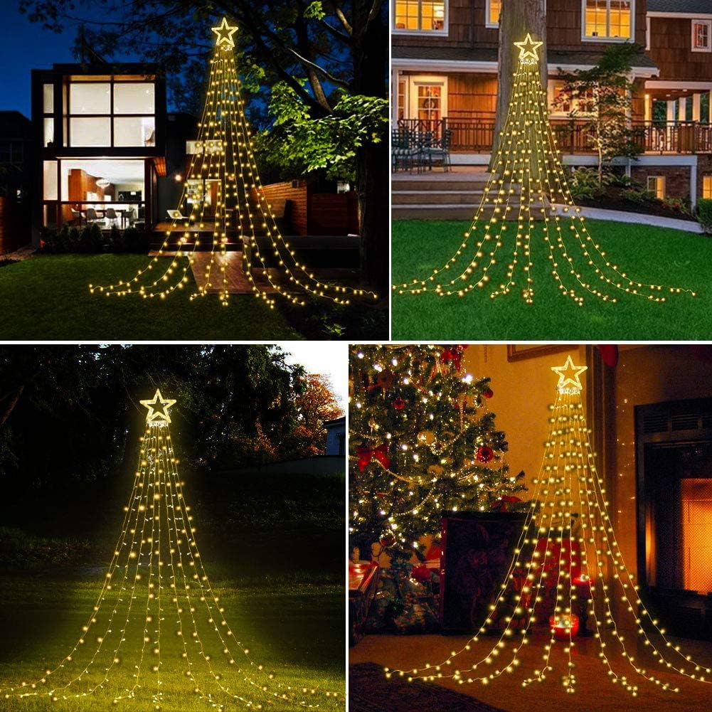 DANLI Cascading Star Lights — IP44 Outdoor Christmas Star for Pergola, Eaves and Wedding Backdrop, 9 Strands 320 LED