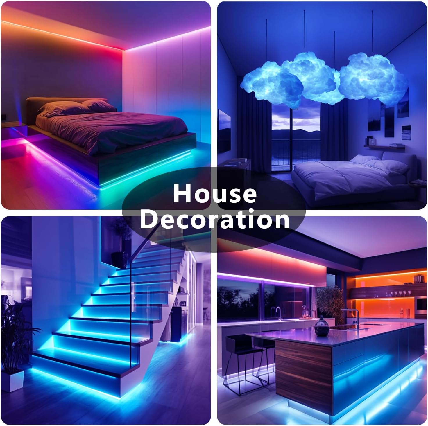DAYBETTER RGB LED Strip Lights 65.6ft to 200ft with Bluetooth App and 44-Key Remote, Music Sync Ambient Lighting for Bedroom Dorm and Apartment Décor