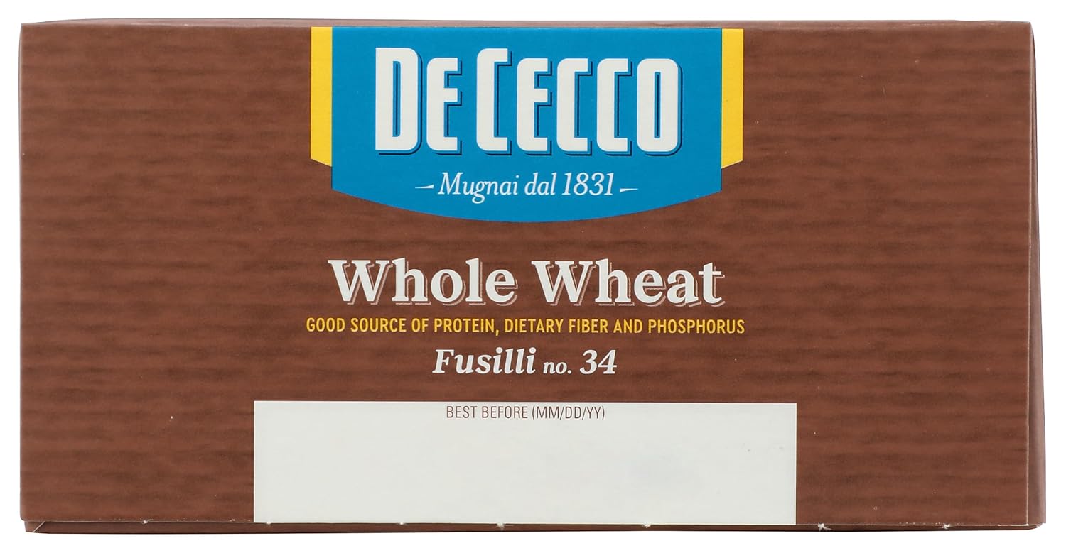 De Cecco Whole Wheat Fusilli – Filling Whole Wheat Spiral Pasta for Family Weeknight Dinners
