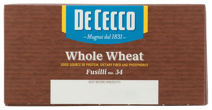 De Cecco Whole Wheat Fusilli – Filling Whole Wheat Spiral Pasta for Family Weeknight Dinners